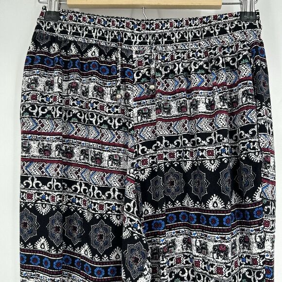 Yak & Yeti Boho Wide Leg Crop Pants Pull On Black Mixed Pattern Size XL - Picture 2 of 9
